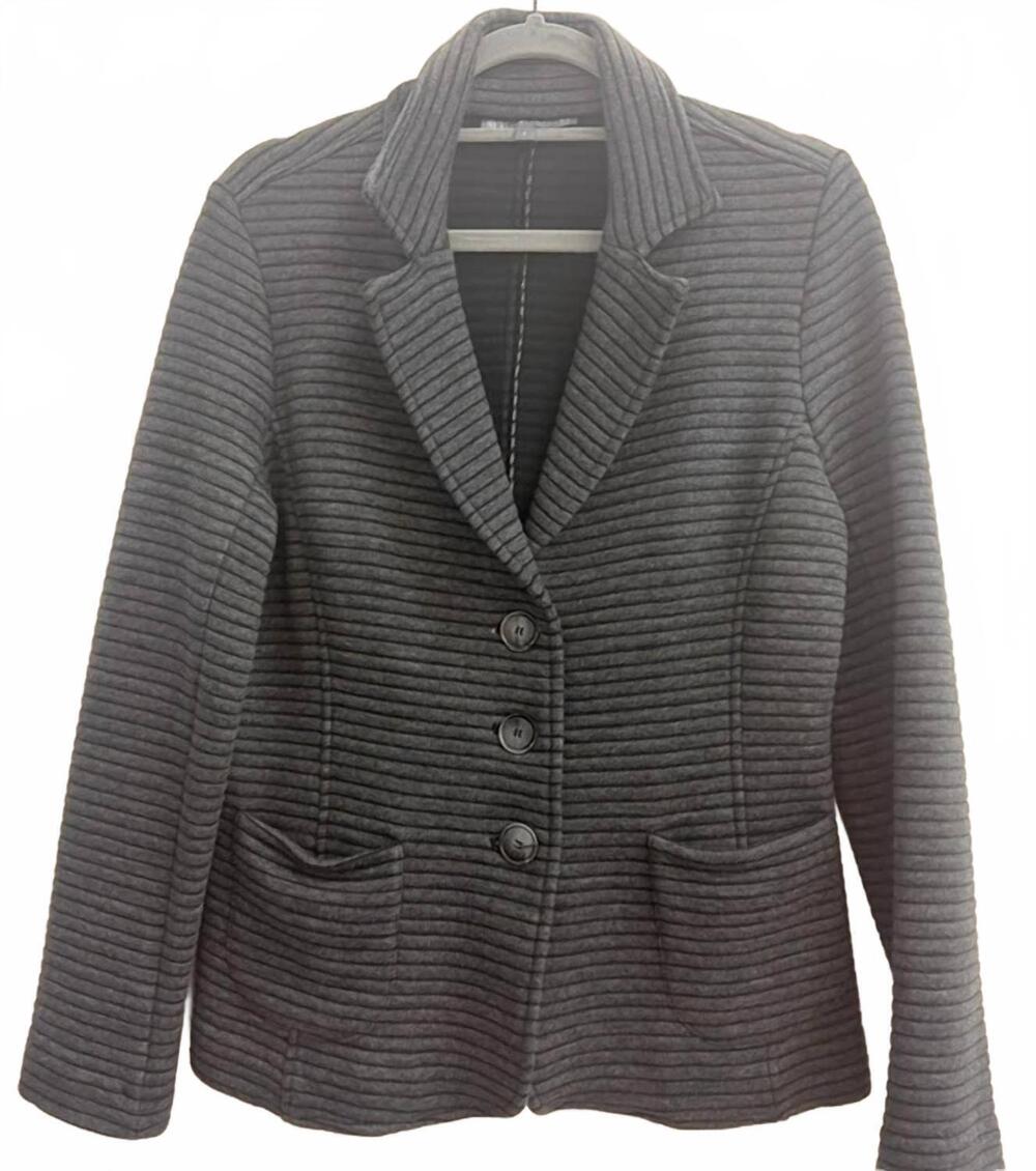 NEW ELLIOTT LAUREN women's ribbed knit 3 button pockets jacket in gray